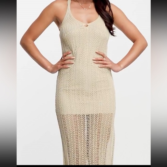 pull and bear crochet dress Pull&Bear Low Back Handmade Crochet Mini Dress in White